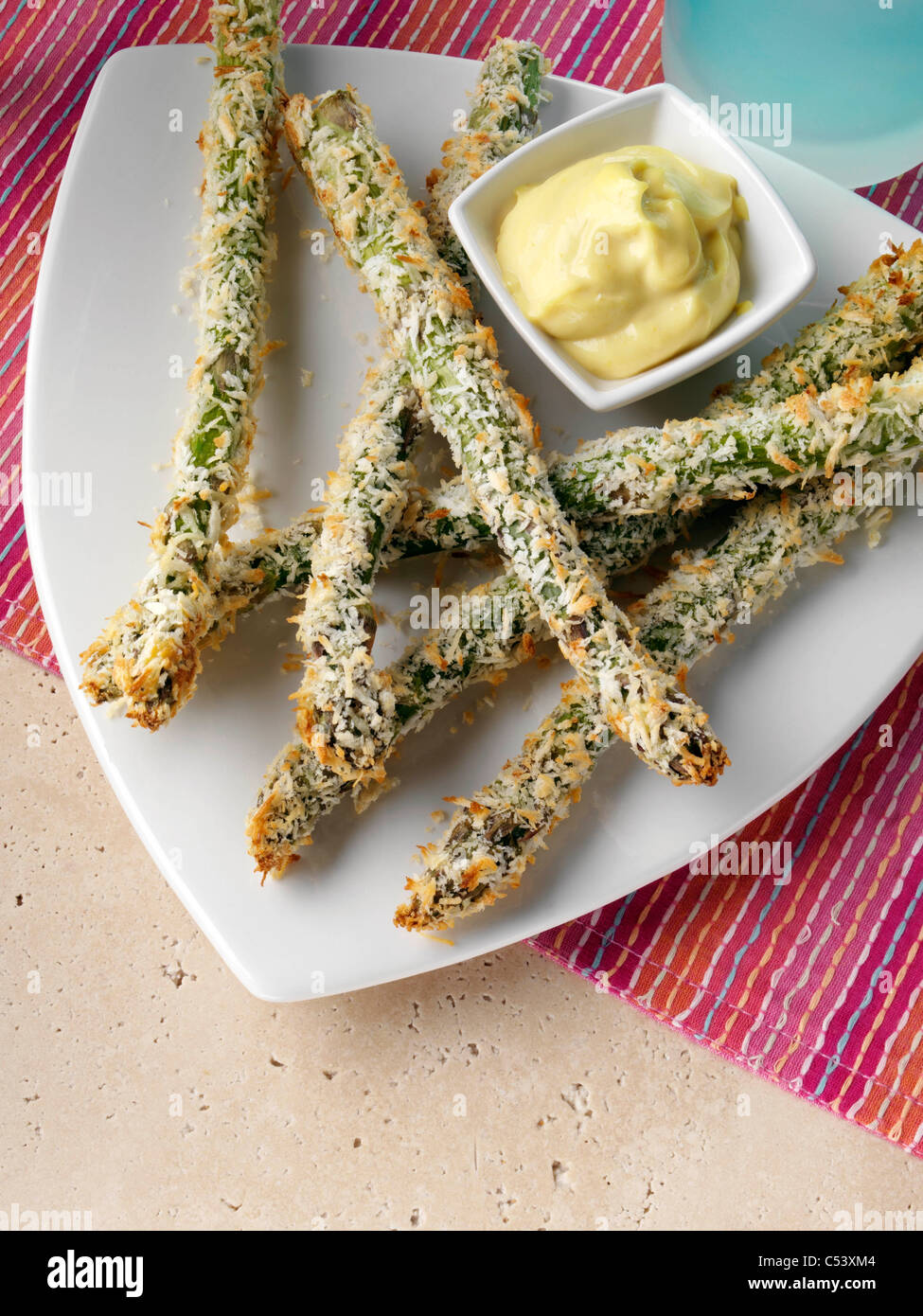 Fried asparagus mayonnaise sauce appetizer hires stock photography and