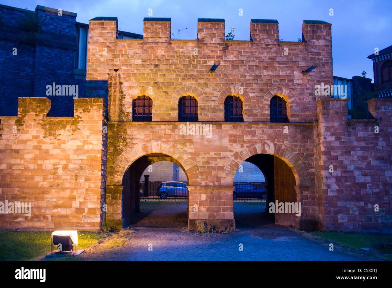 Roman Wall at Night Castlefield, Manchester Stock Photo