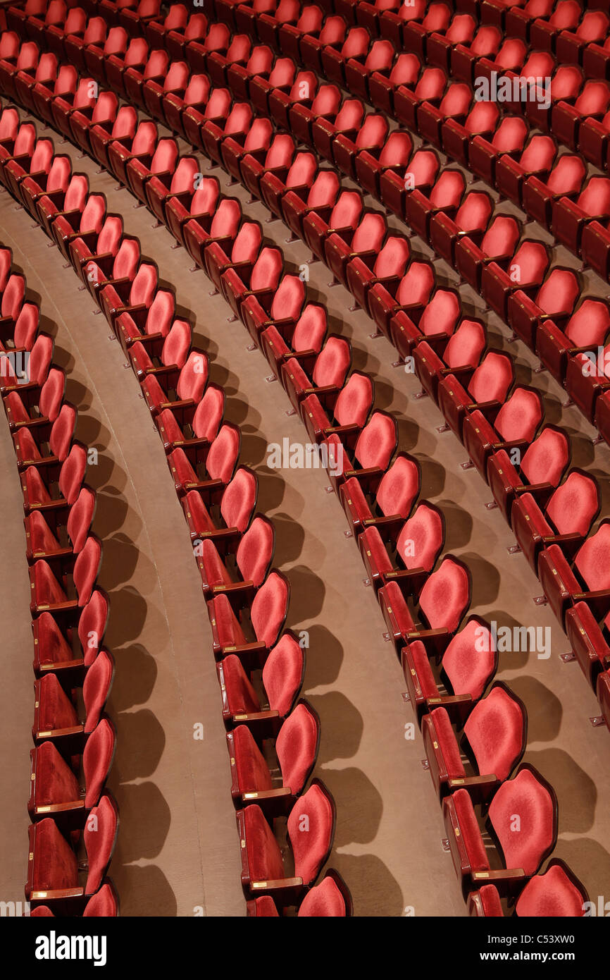 Rows of theater seats in an old Vaudeville style theater Stock Photo