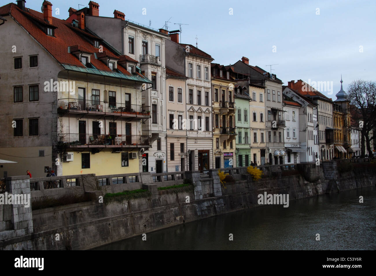 Secessionist architecture in the houses of Ljubljana Stock Photo