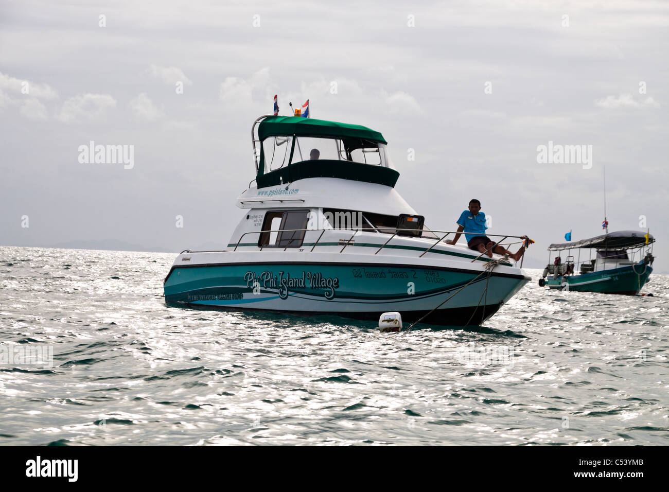 Motor boats and Andaman Sea, Phi Phi Island, Thailand. Stock Photo