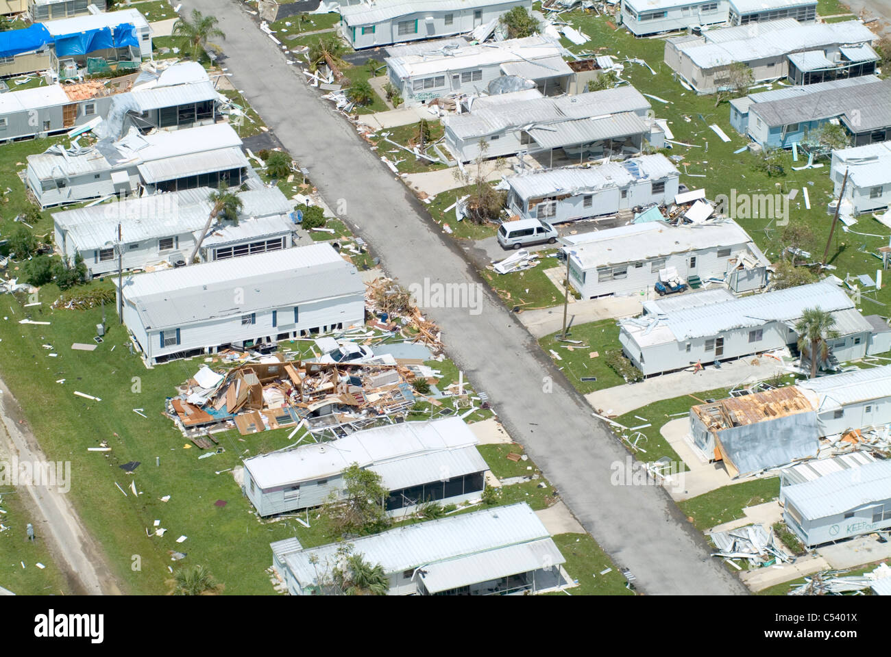 Hurricane Charlie , Punta Gorda, FL mobile home park damage Stock Photo