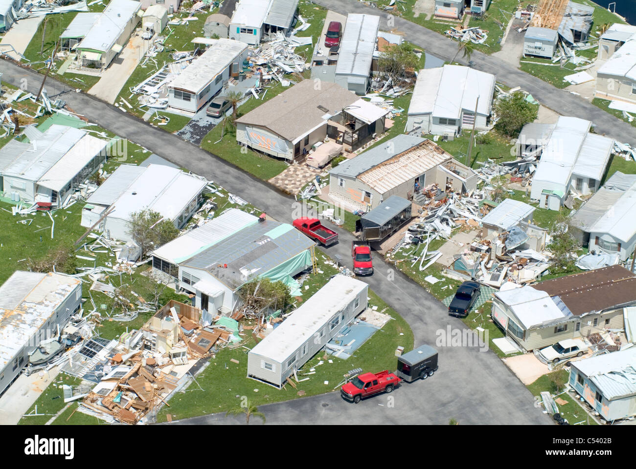 Hurricane Charlie , Punta Gorda, FL mobile home park damage Stock Photo