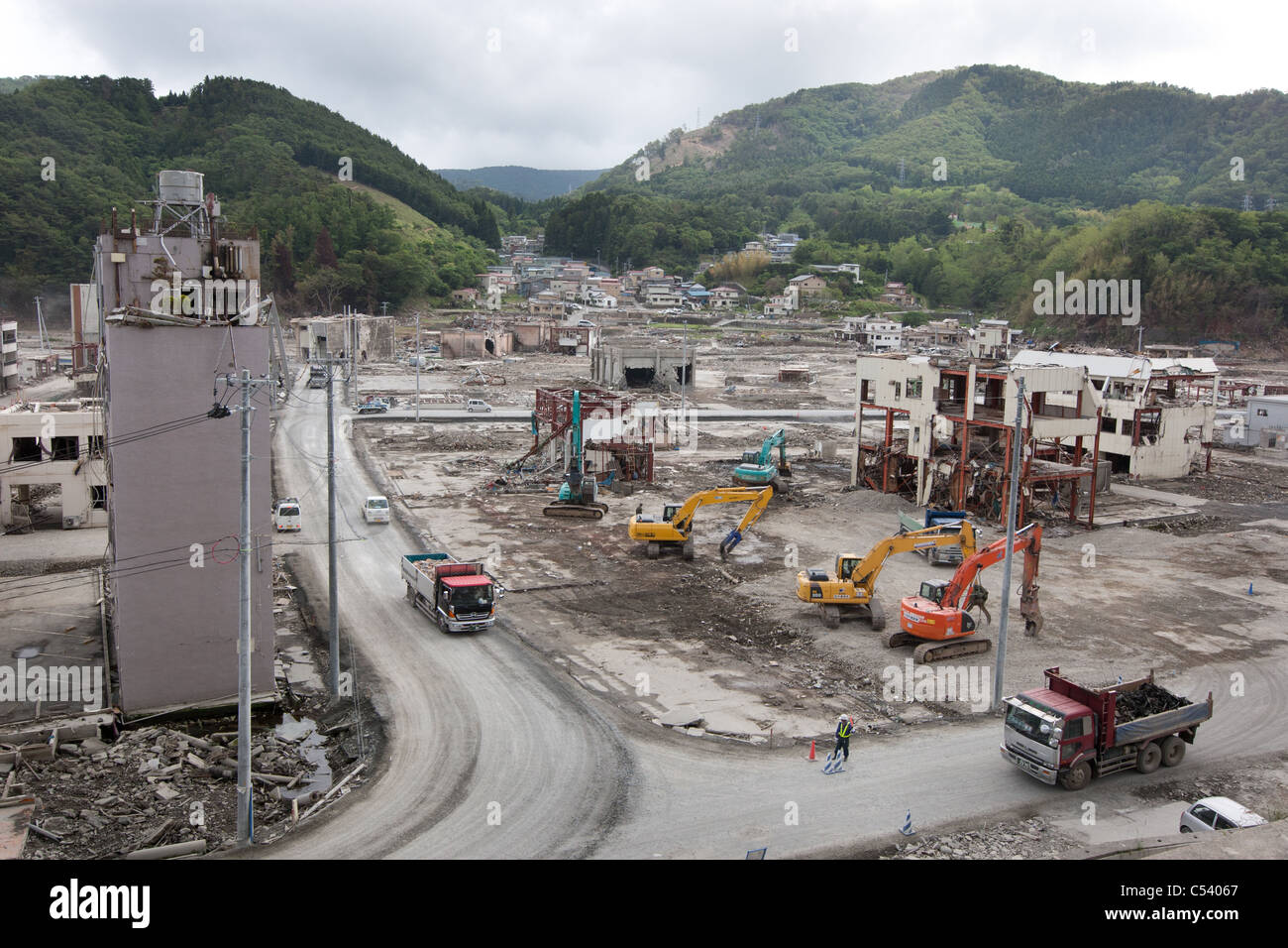 Tsunami devastation in Onagawa, Tohoku region, Japan, 2011 Stock Photo 