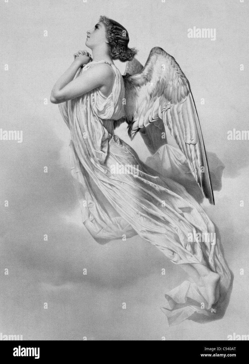 Tears of repentance - An Angel flying and crying Stock Photo