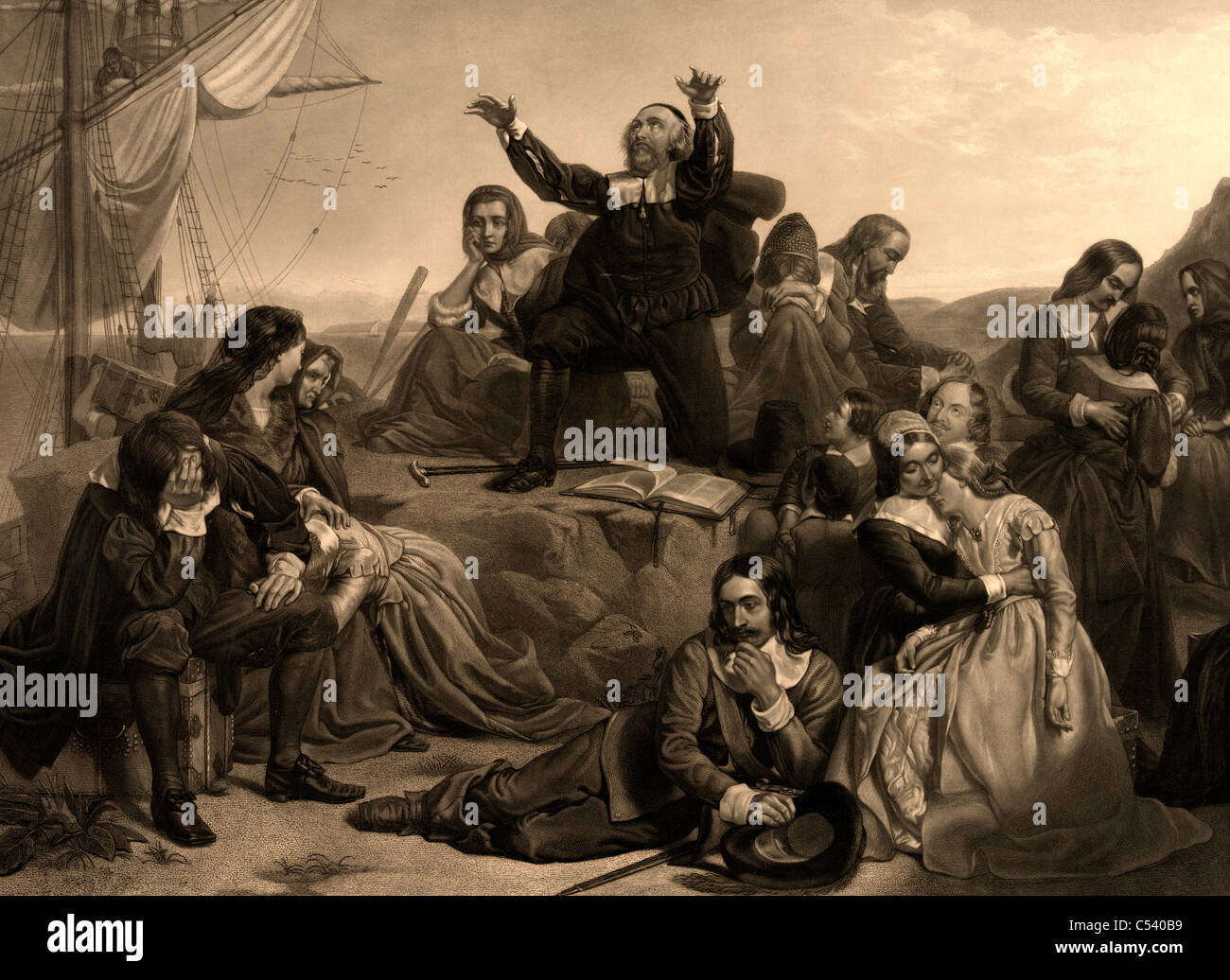 The departure of the pilgrim fathers, for America, A.D. 1620 Stock Photo