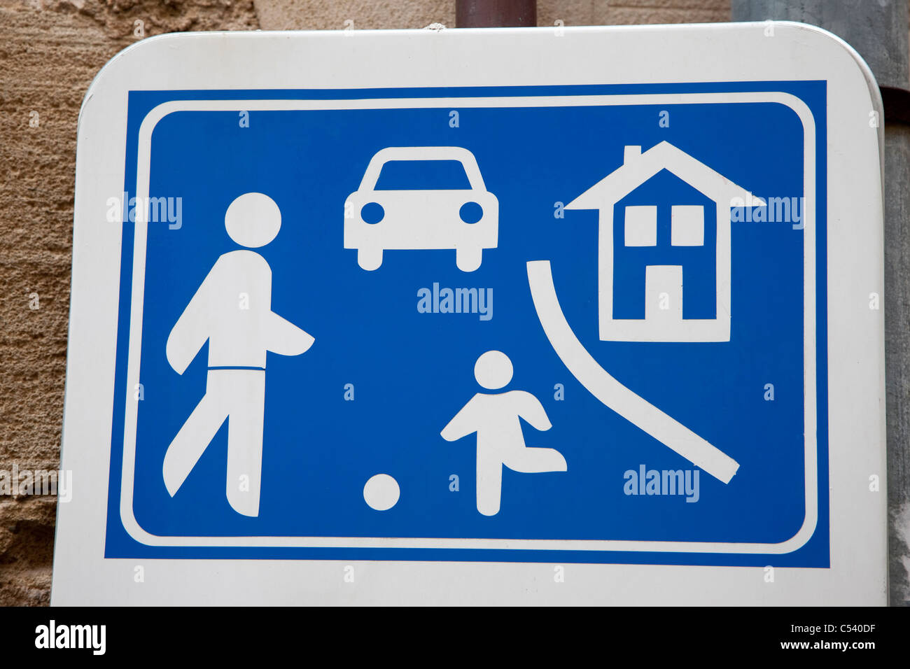 Blue Road Safety Sign in Urban Setting Stock Photo Alamy