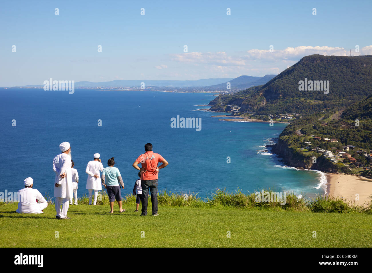 View of Multicultural Australia from Stanwell Tops looking towards Wollongong including Sea Cliff Bridge. Stock Photo