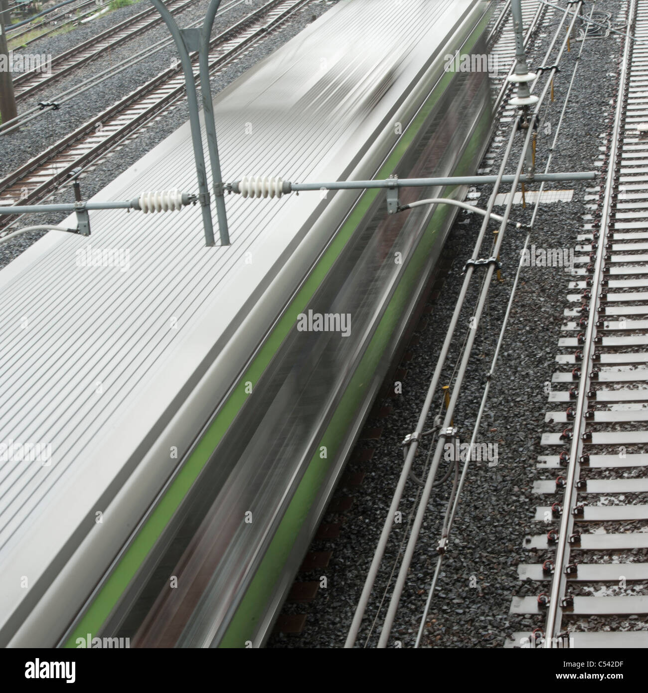 High angle view of a train running on track, Tokyo, Japan Stock Photo Alamy