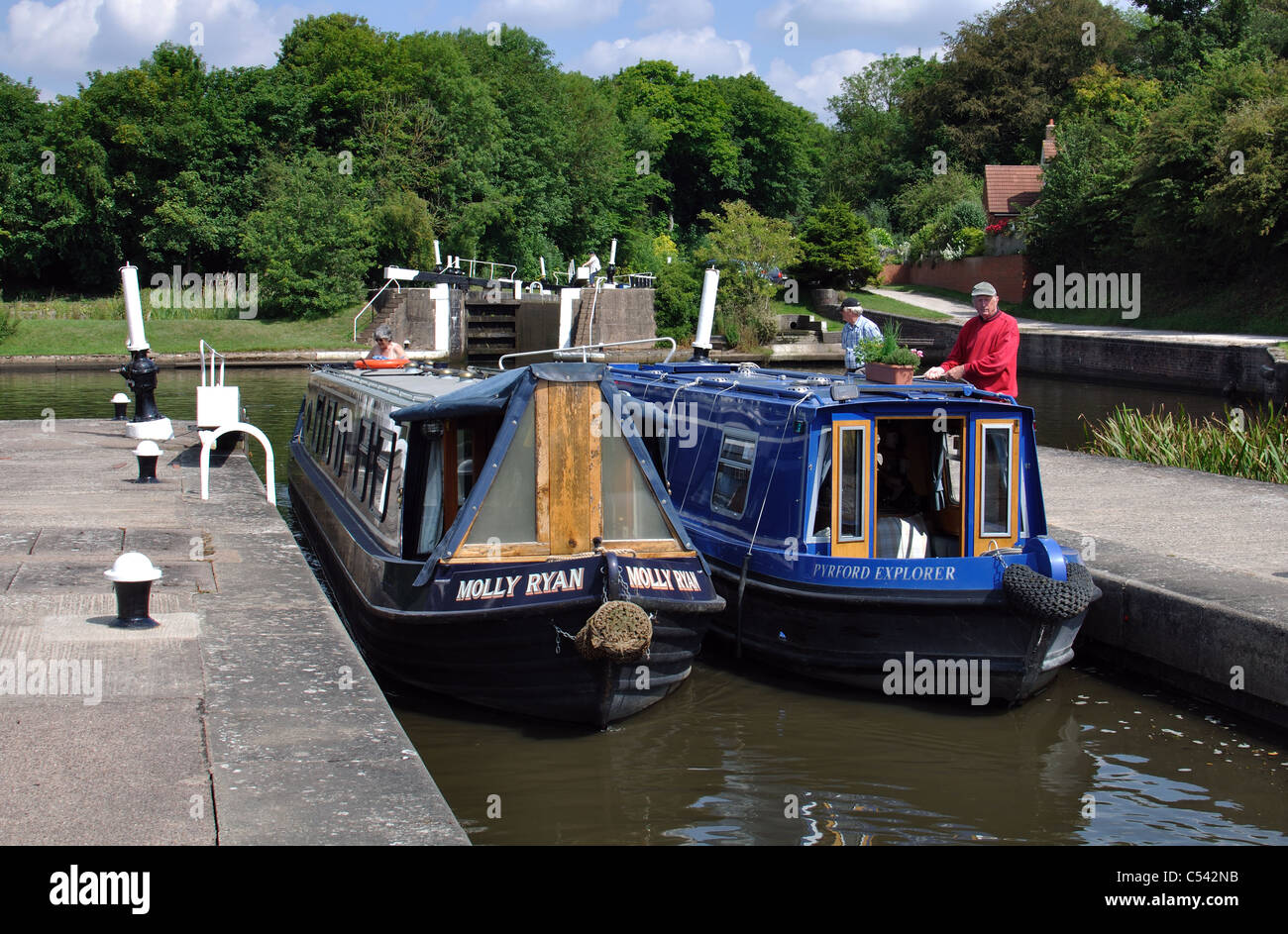 Narrowboats on the Grand Union Canal at Knowle Locks Stock Photo