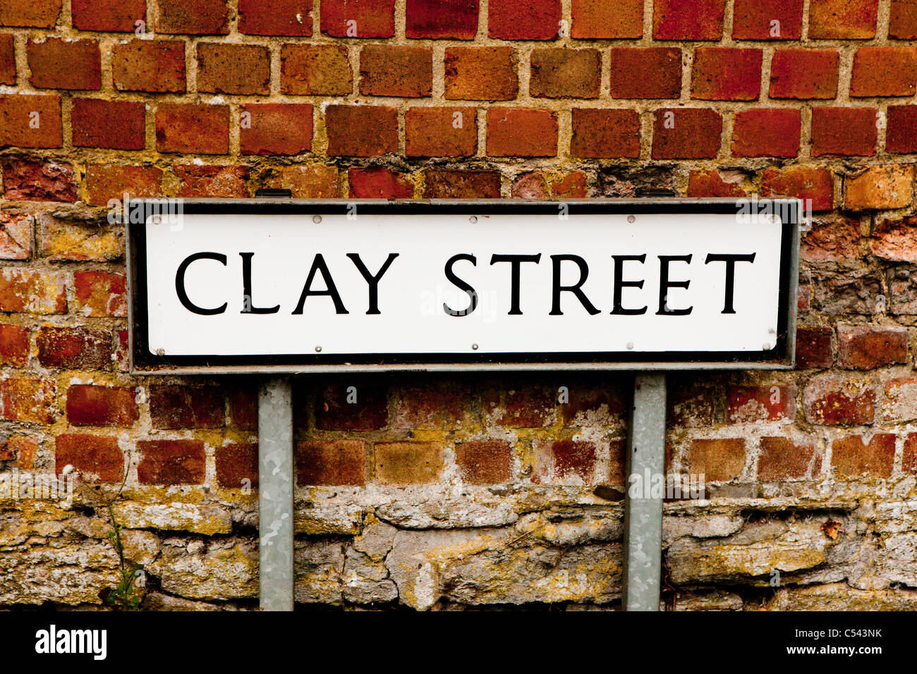 UK traditional freestanding street sign, Black on white. Stock Photo