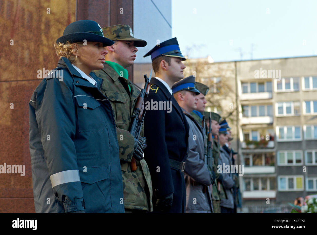 Honour guard at the monument of Marshal Jozef Pilsudski, Katowice, Poland Stock Photo