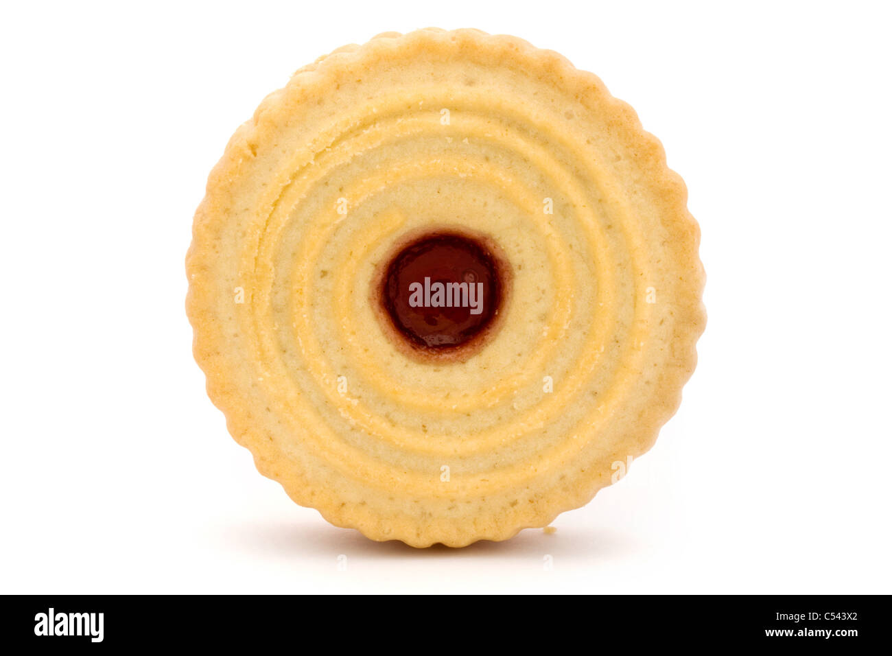 Single jam filled biscuit isolated on white Stock Photo