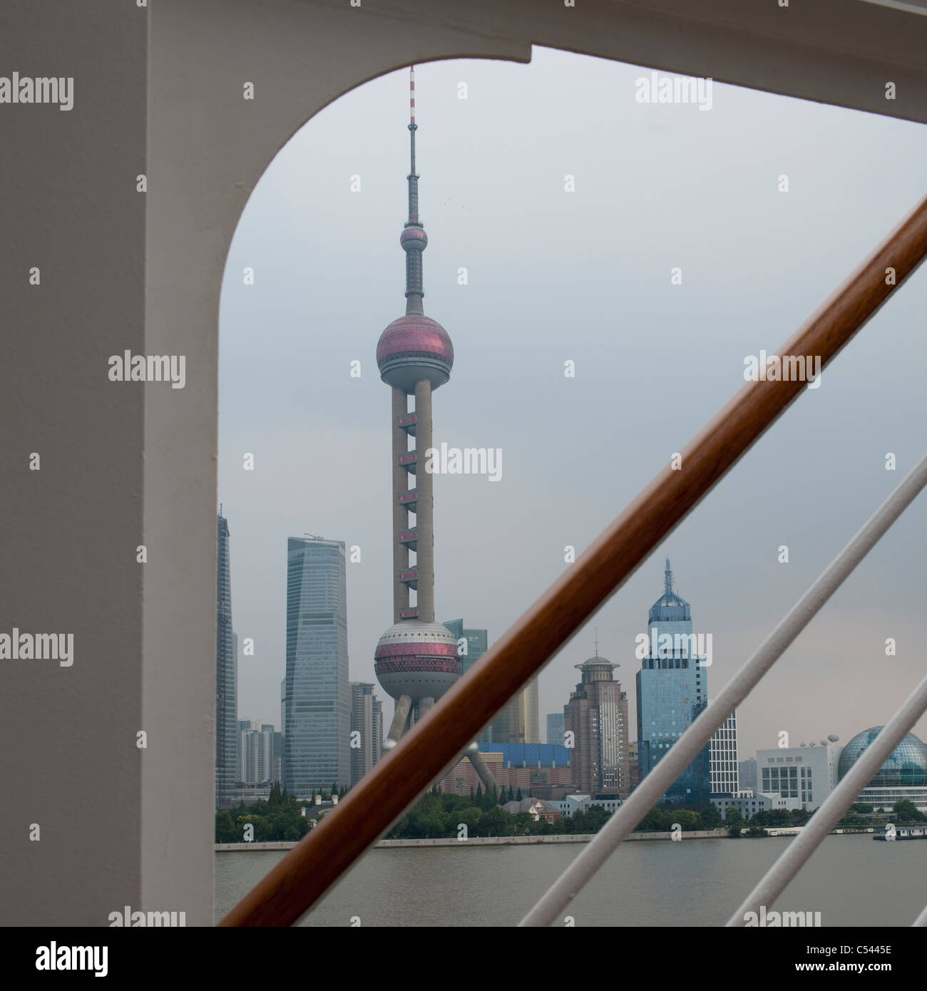Skyscrapers at the waterfront, Oriental Pearl Tower, Huangpu River