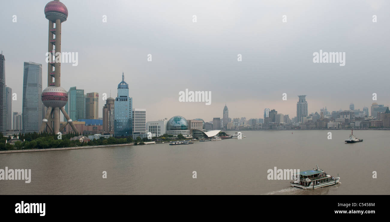 Skyscrapers at the waterfront, Oriental Pearl Tower, Huangpu River