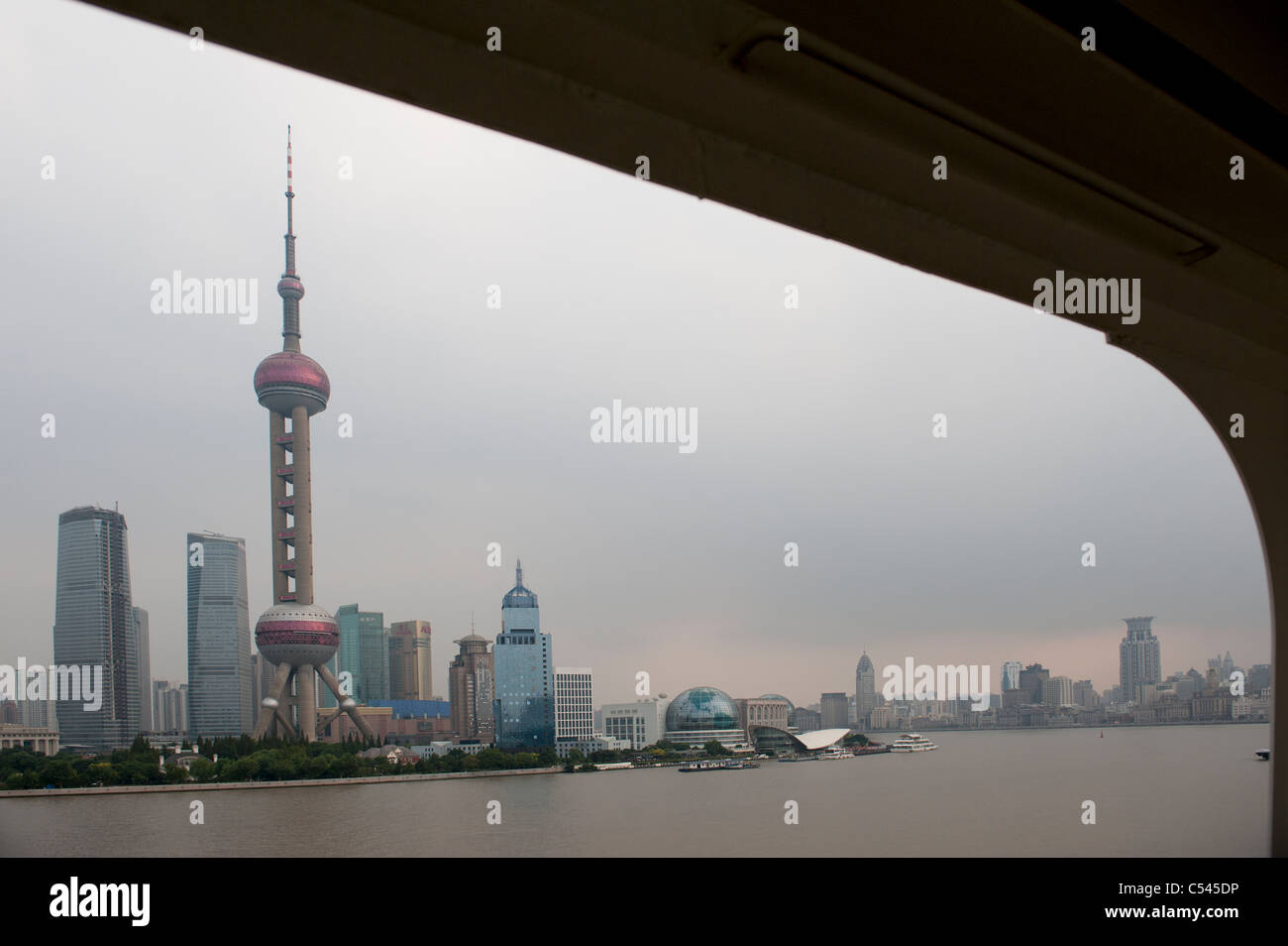 Skyscrapers at the waterfront, Oriental Pearl Tower, Huangpu River