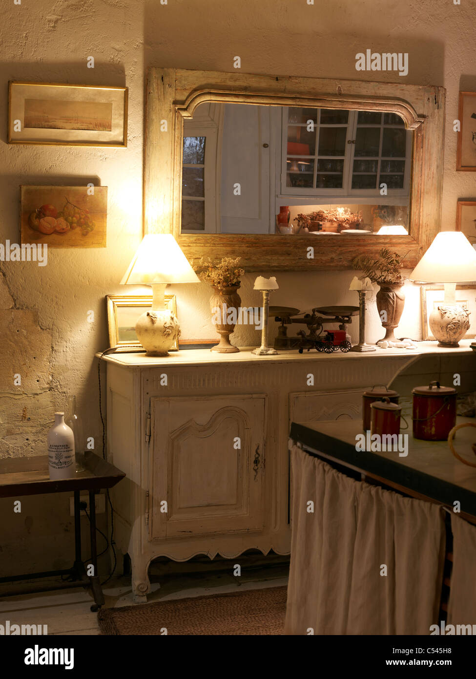 Old French quaint kitchen,Lourmarin,Luberon,Provence,France Stock Photo