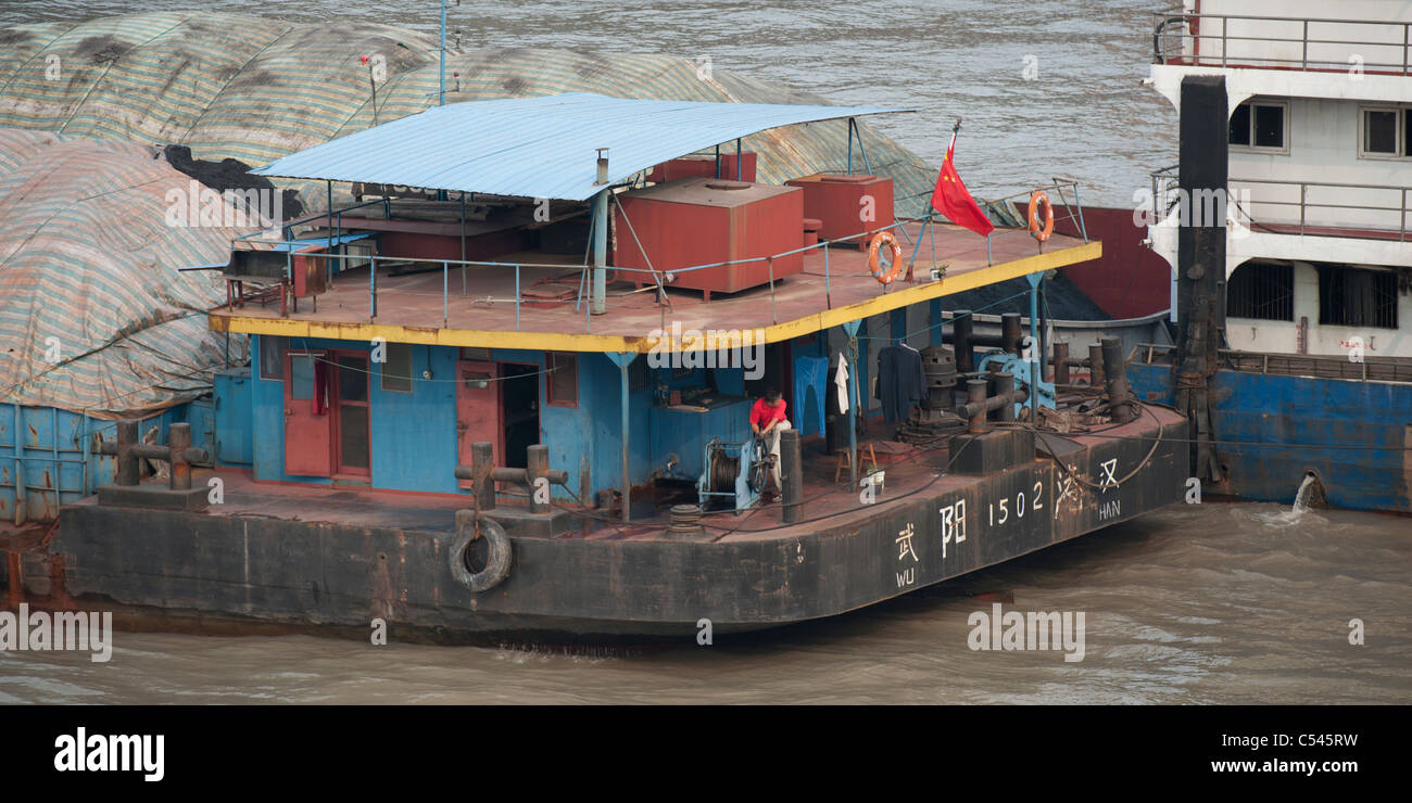 Container ship at a commercial dock, Yangtze River, Shanghai, China ...