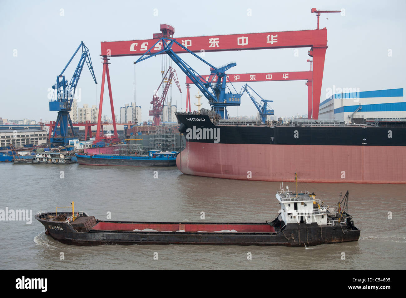 Container ships at a commercial dock, Yangtze River, Shanghai, China ...
