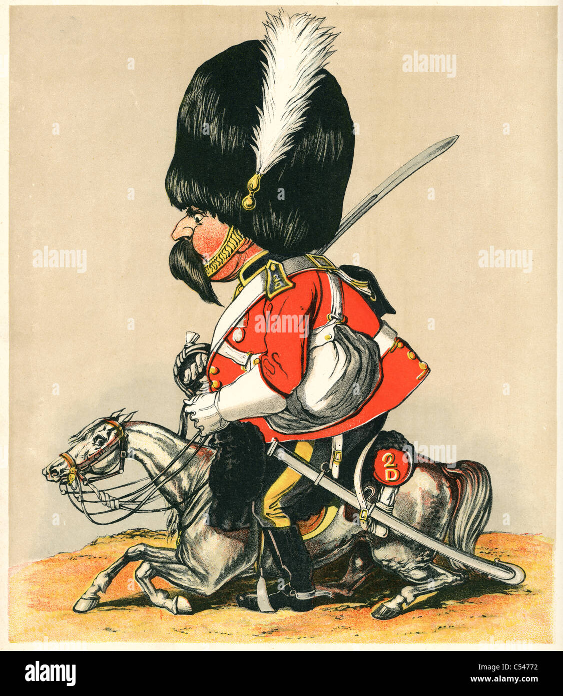 Caricature of a Royal Scots Greys Dragoon. The Royal Scots Greys was a cavalry regiment of the British Army from 1707 until 1971 Stock Photo