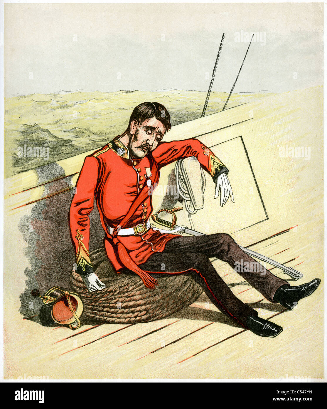 Caricature of a seasick Royal Marine of the British Royal Navy Stock Photo