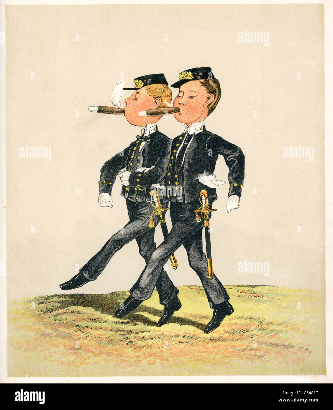 Caricature of a couple of Royal Navy Officers Stock Photo
