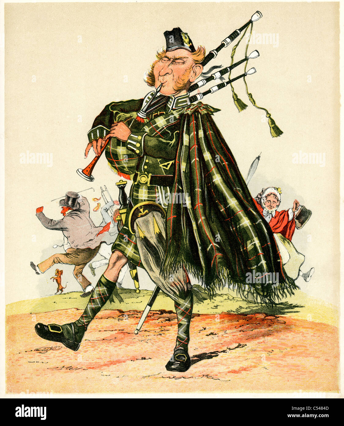 Caricature of a piper from the Gordon Highlanders a British Army infantry regiment from 1794 until 1994. Stock Photo
