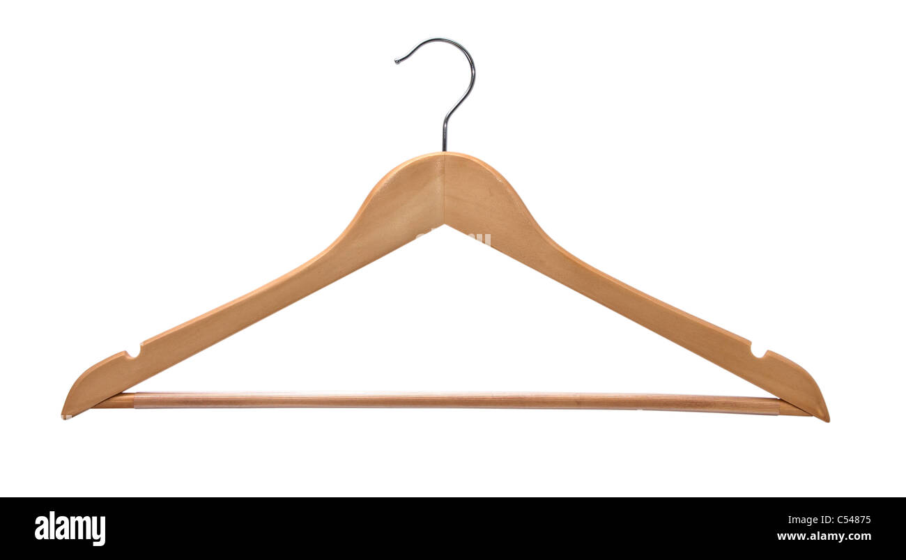 Wooden coat hanger isolated on a white background. Stock Photo