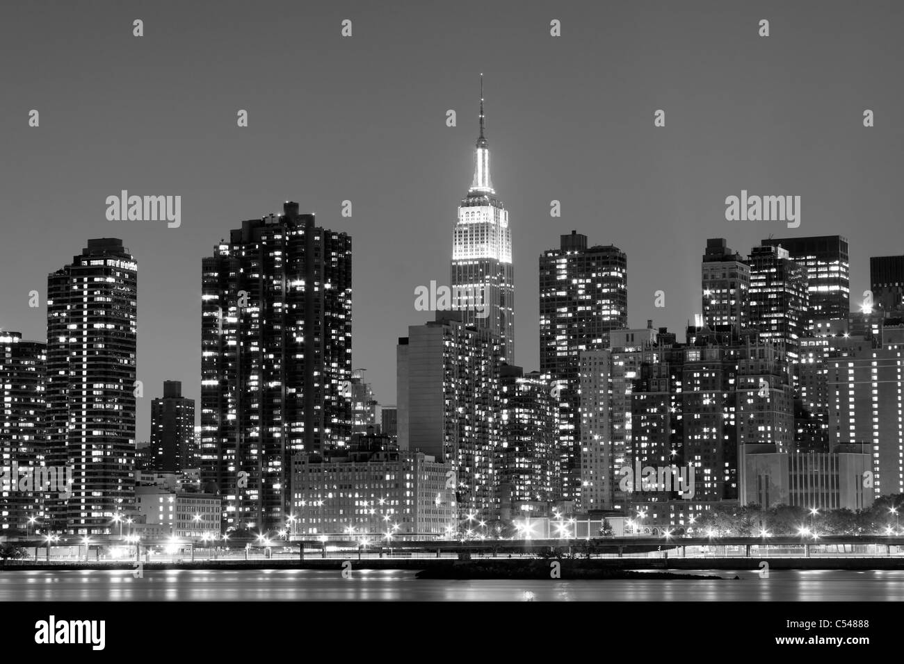 New York City skyline at Night Lights, Midtown Manhattan Stock Photo