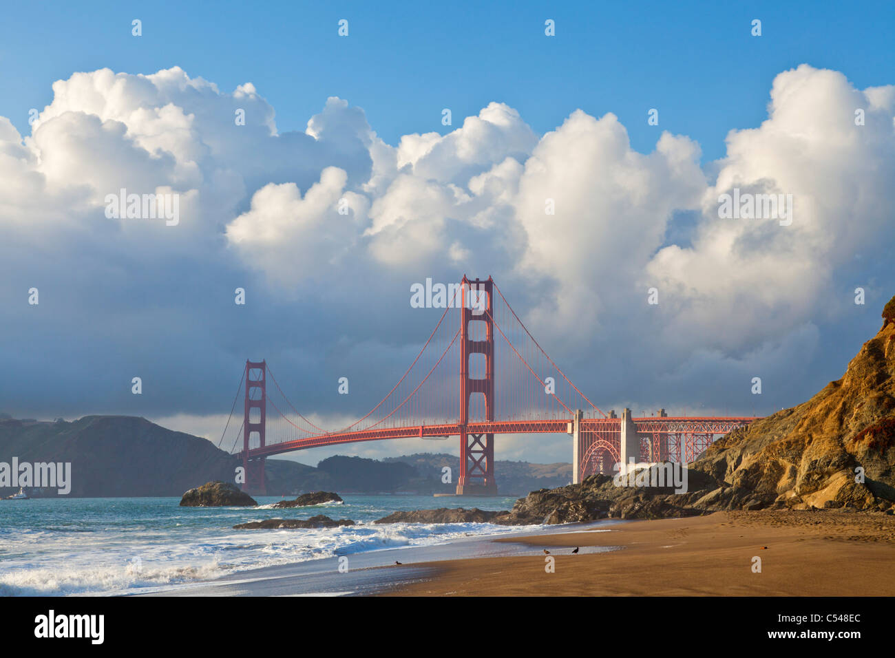 San Francisco The Golden Gate Bridge linking the city with Marin County from Baker beach City of San Francisco California USA Stock Photo