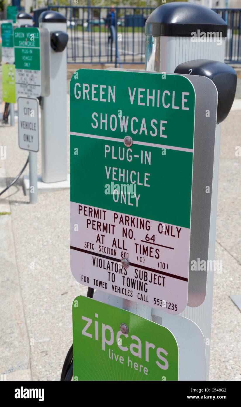 electric car charging plug-in point in San Francisco city centre outside city hall California USA Stock Photo