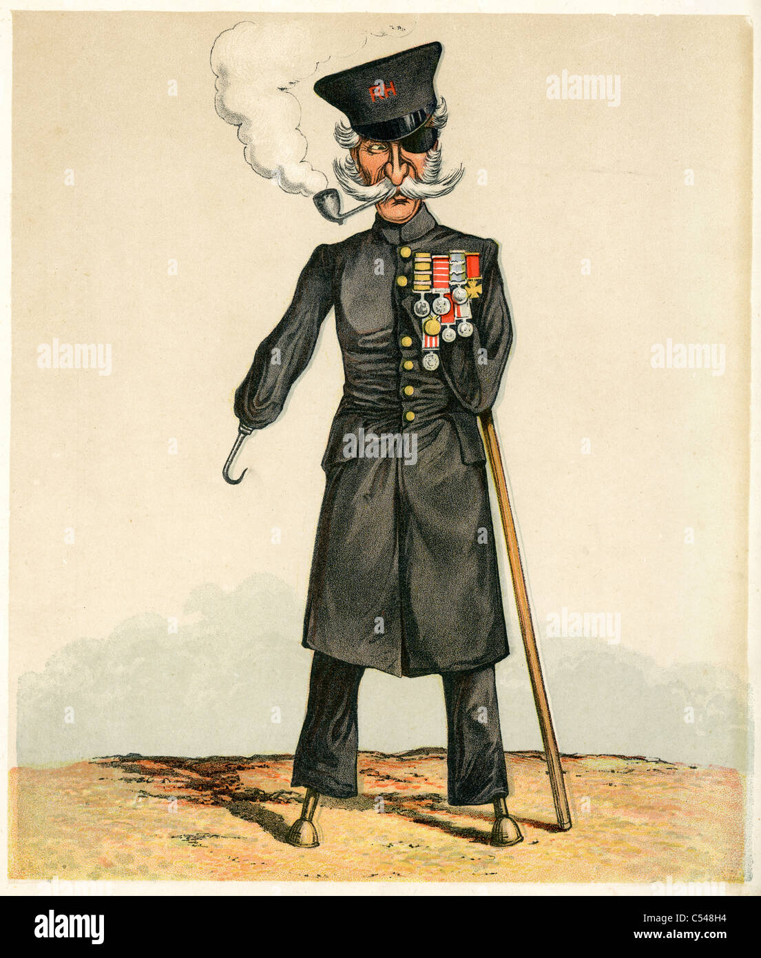 Caricature of a British War Veteran from the Victorian Era Stock Photo