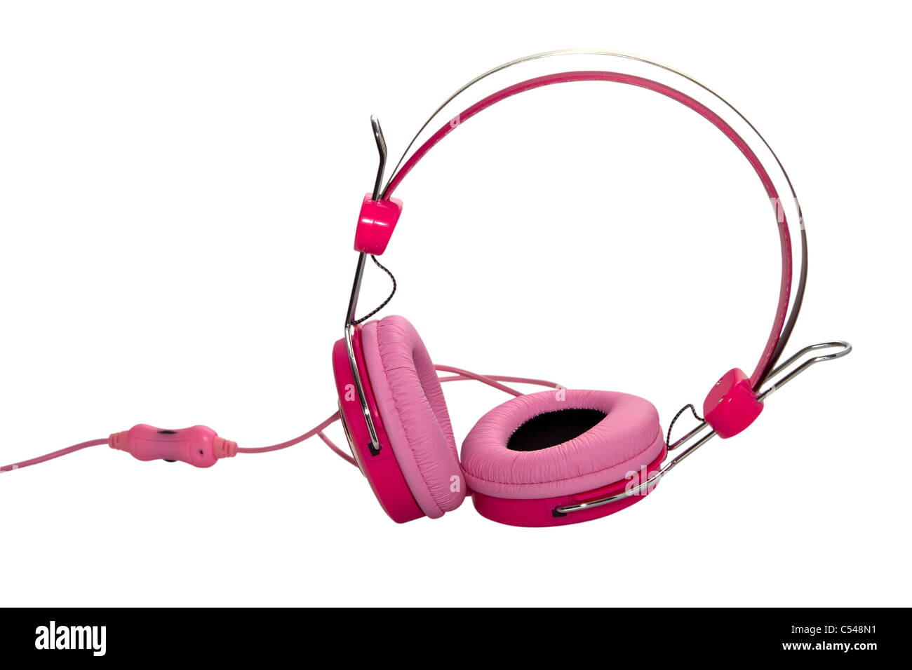 Pink headphones isolated on white background Stock Photo - Alamy