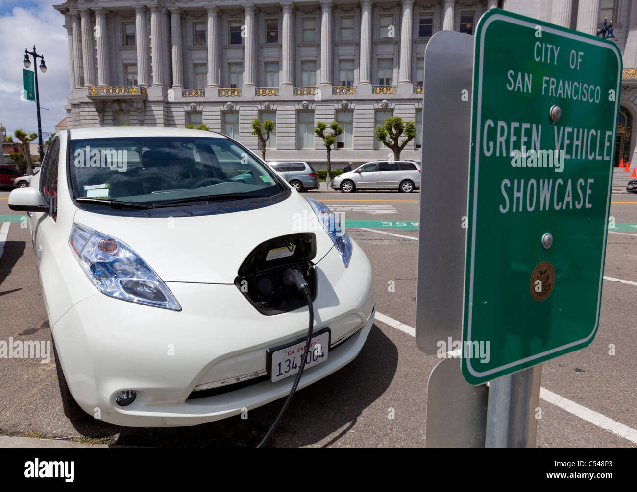 Nissan LEAF electric car charging in San Francisco city centre outside