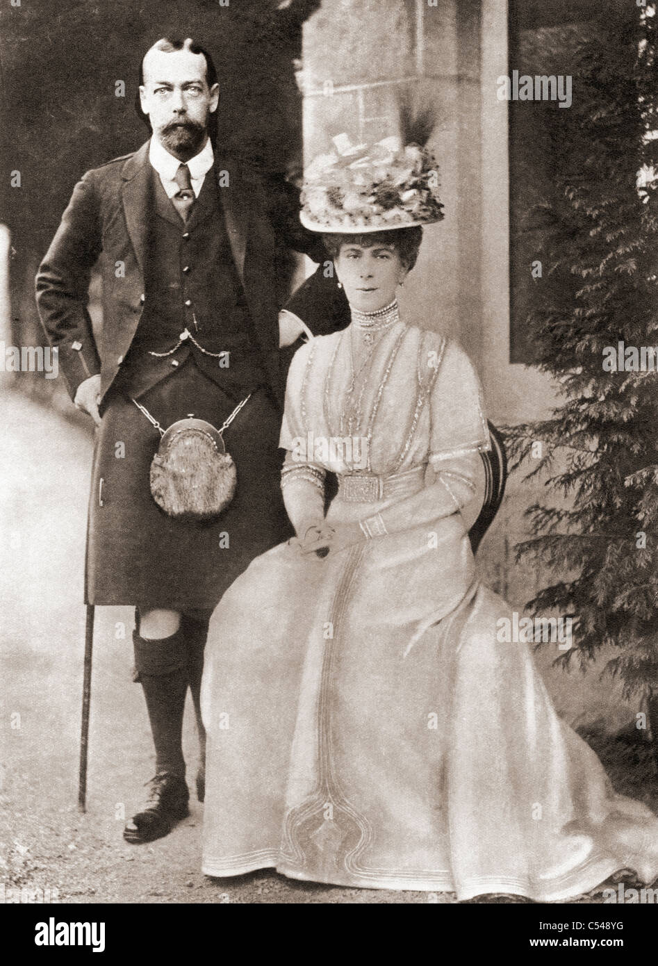 The Prince of Wales, later King George V, with his wife Mary of Teck in 1909. Stock Photo