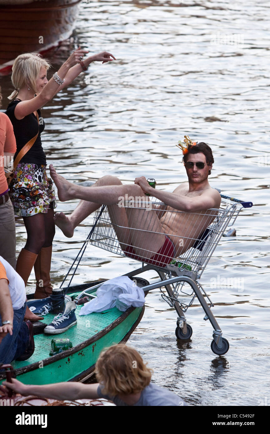 The Netherlands, Amsterdam. Kingsday, 27 april, is a unique night and day carnival like event. Stock Photo