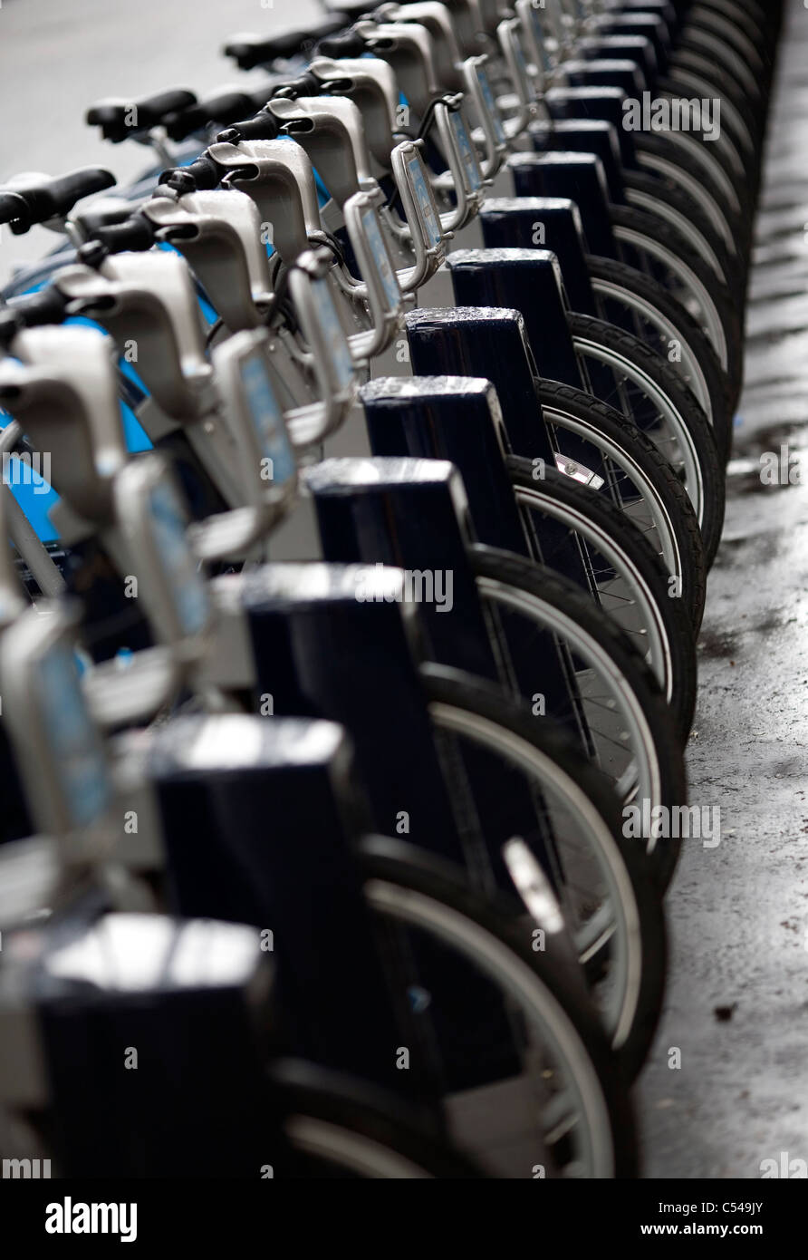Barclays rental cycles at a docking station in central London, United
