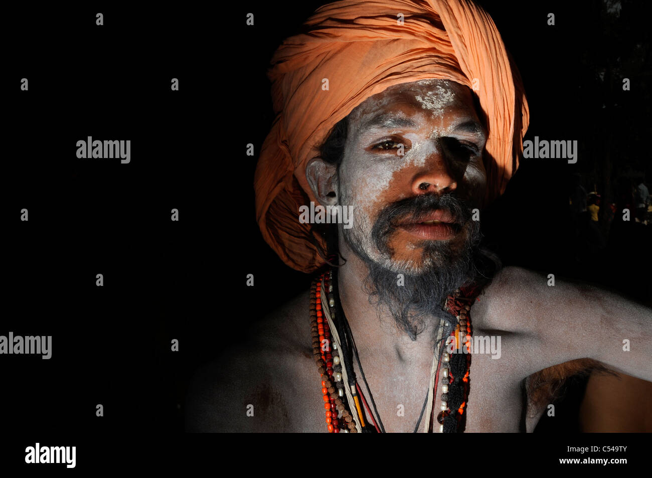 A sadhu (Hindu holy man) at the Kumbh Mela festival in India. Stock Photo