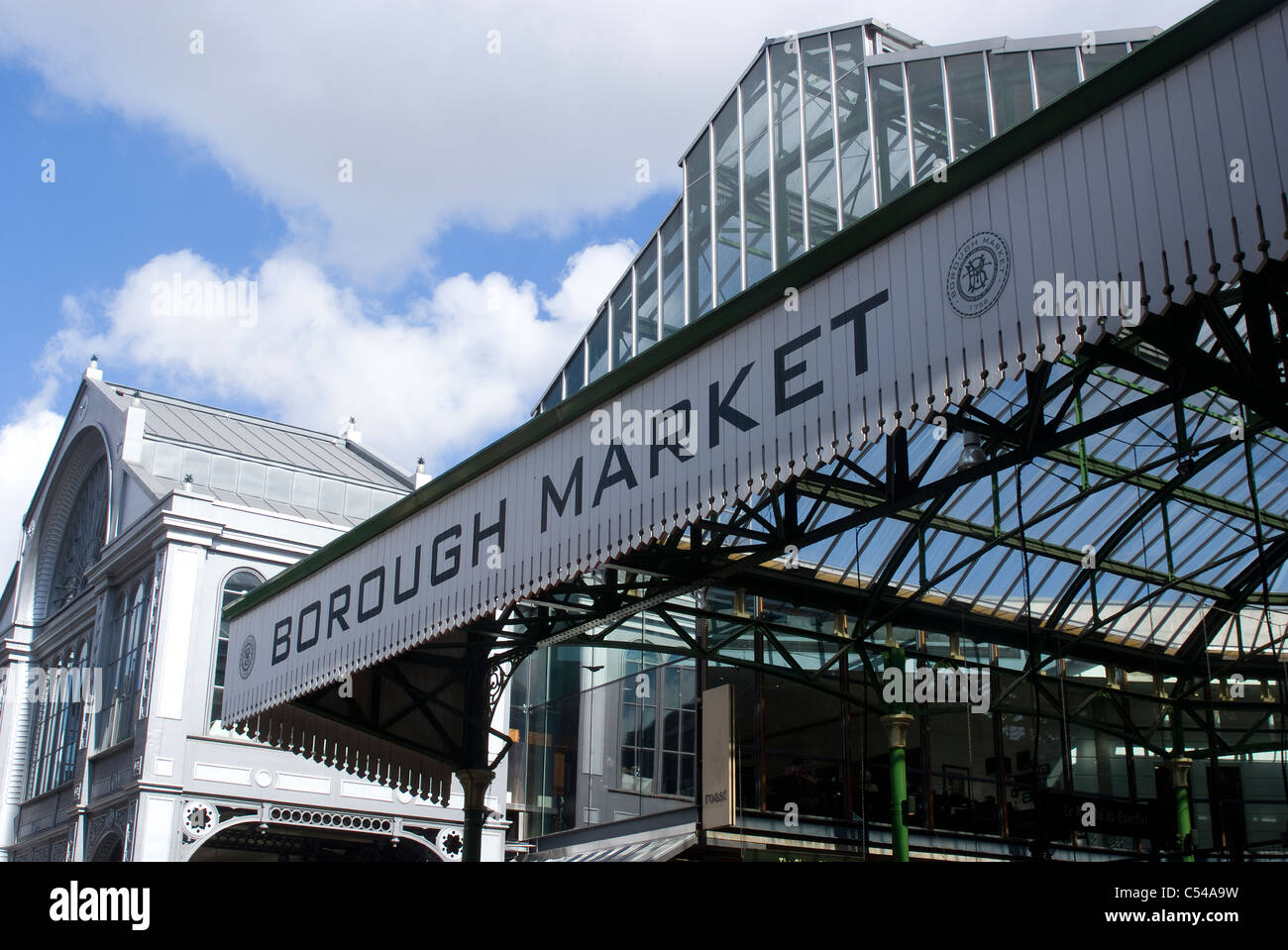 Awning over Borough fine food Market, London, SE1, England Stock Photo