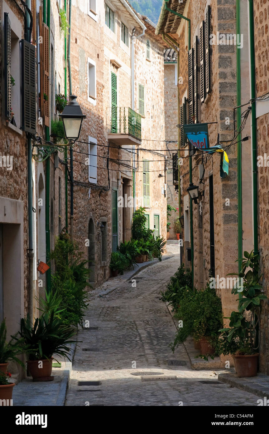 Lane in the mountain village Fornalutx, Majorca, Spain, Europe Stock Photo