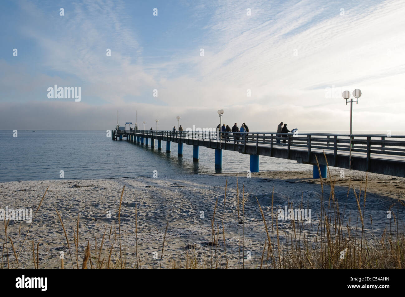 Icy pier in winter, Haffkrug, Luebeck Bay, Baltic Sea, Schleswig-Holstein, Germany, Europe Stock Photo