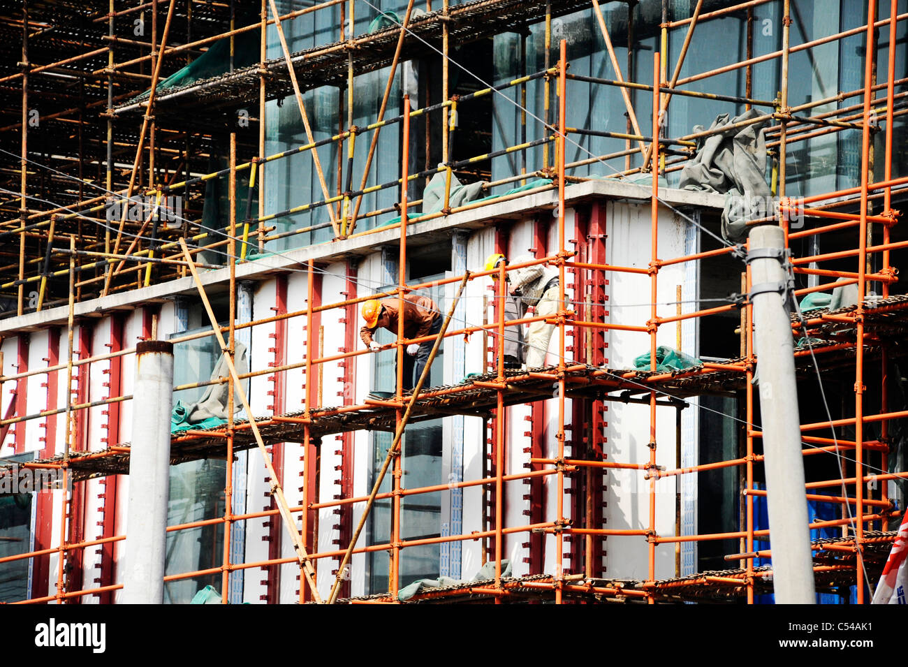 Bamboo scaffolding being used in Shanghai Stock Photo