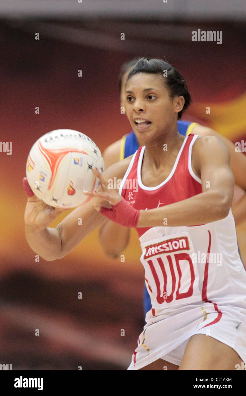 06.07.2011 Stacey Francis of England in action during the Pool D match between England VS Malaysia, Mission Foods World Netball Championships 2011 from the Singapore Indoor Stadium in Singapore. Stock Photo