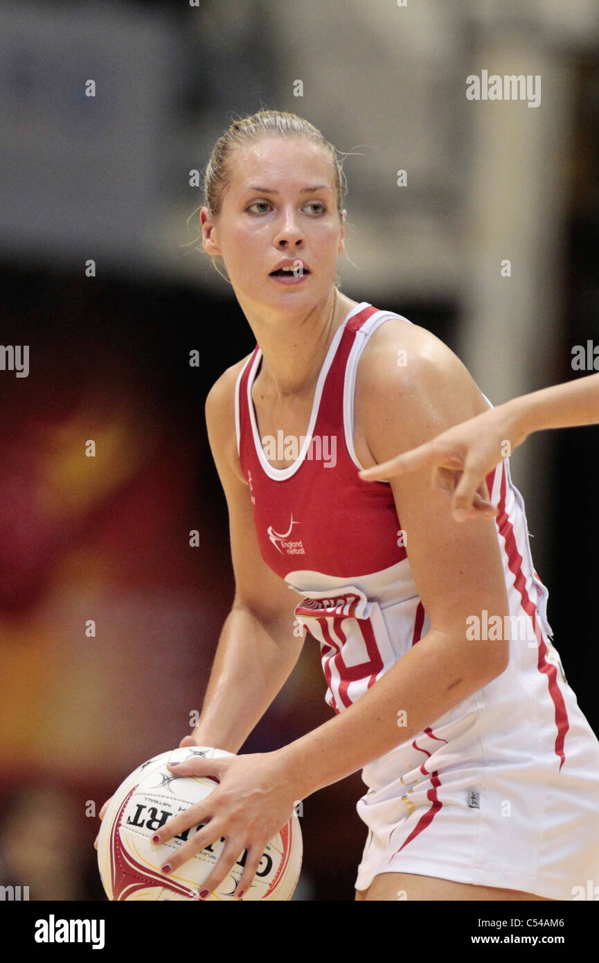 06.07.2011 Tamsin Greenway of England in action during the Pool D match between England VS Malaysia, Mission Foods World Netball Championships 2011 from the Singapore Indoor Stadium in Singapore. Stock Photo