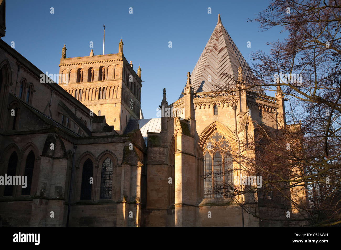 Southwell Minster chapter house and central tower Stock Photo