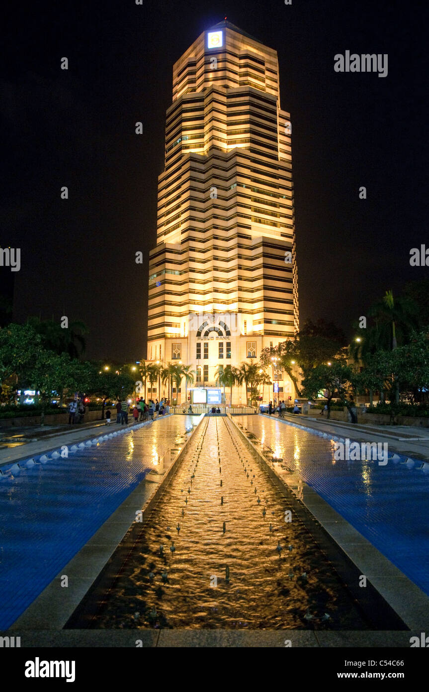 Office building illuminated at night, Kuala Lumpur, Malaysia, Southeast Asia, Asia Stock Photo