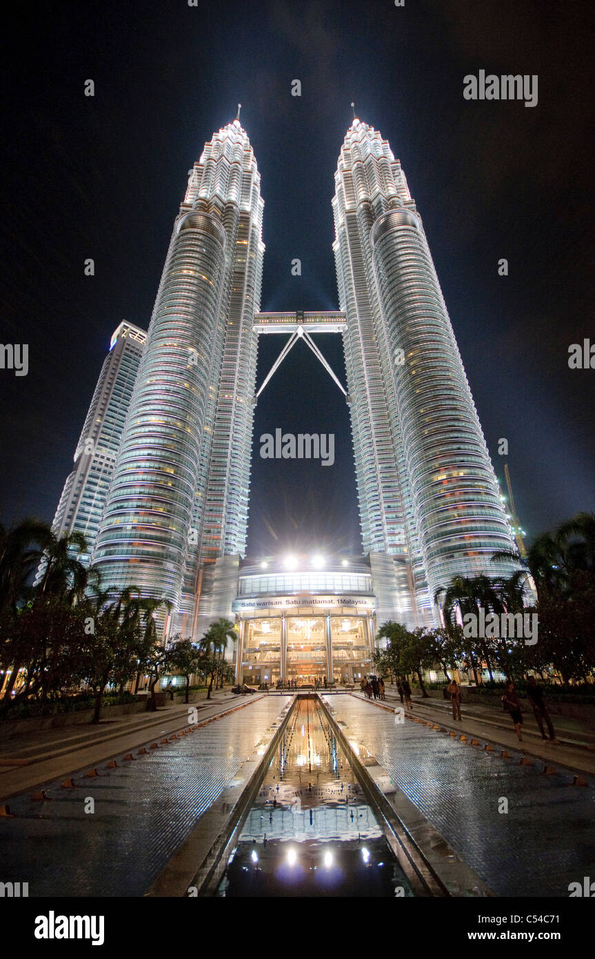 Petronas Twin Towers illuminated at night, Kuala Lumpur, Malaysia, Southeast Asia, Asia Stock Photo