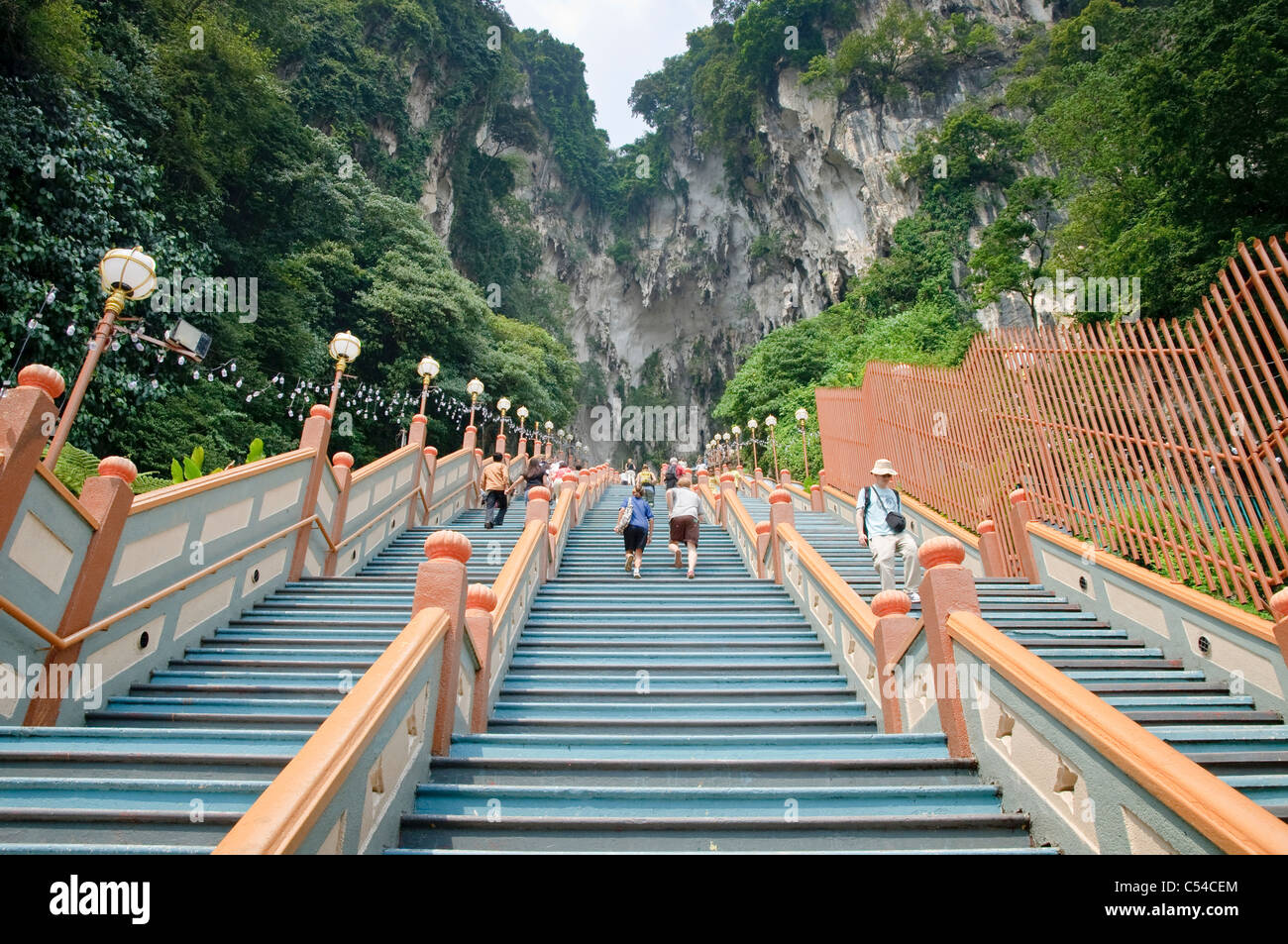 272 steep steps to the entrance of the main cave of the Batu Caves, limestone caves near Kuala Lumpur, Malaysia, Southeast Asia Stock Photo