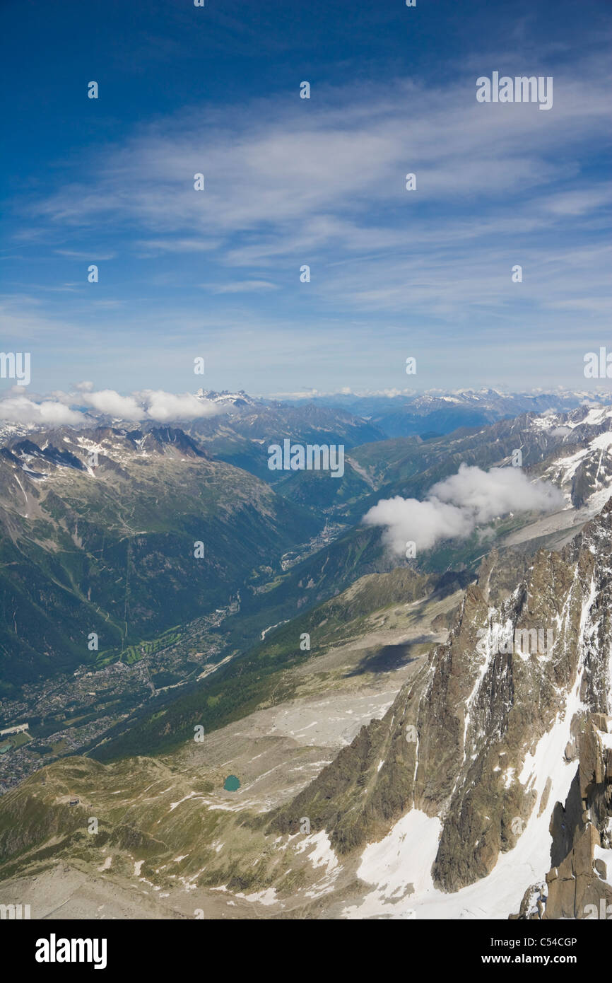 Chamonix Valley from Aiguille Du Midi, Chamonix, France, Mont Blanc Massif, Alps Stock Photo