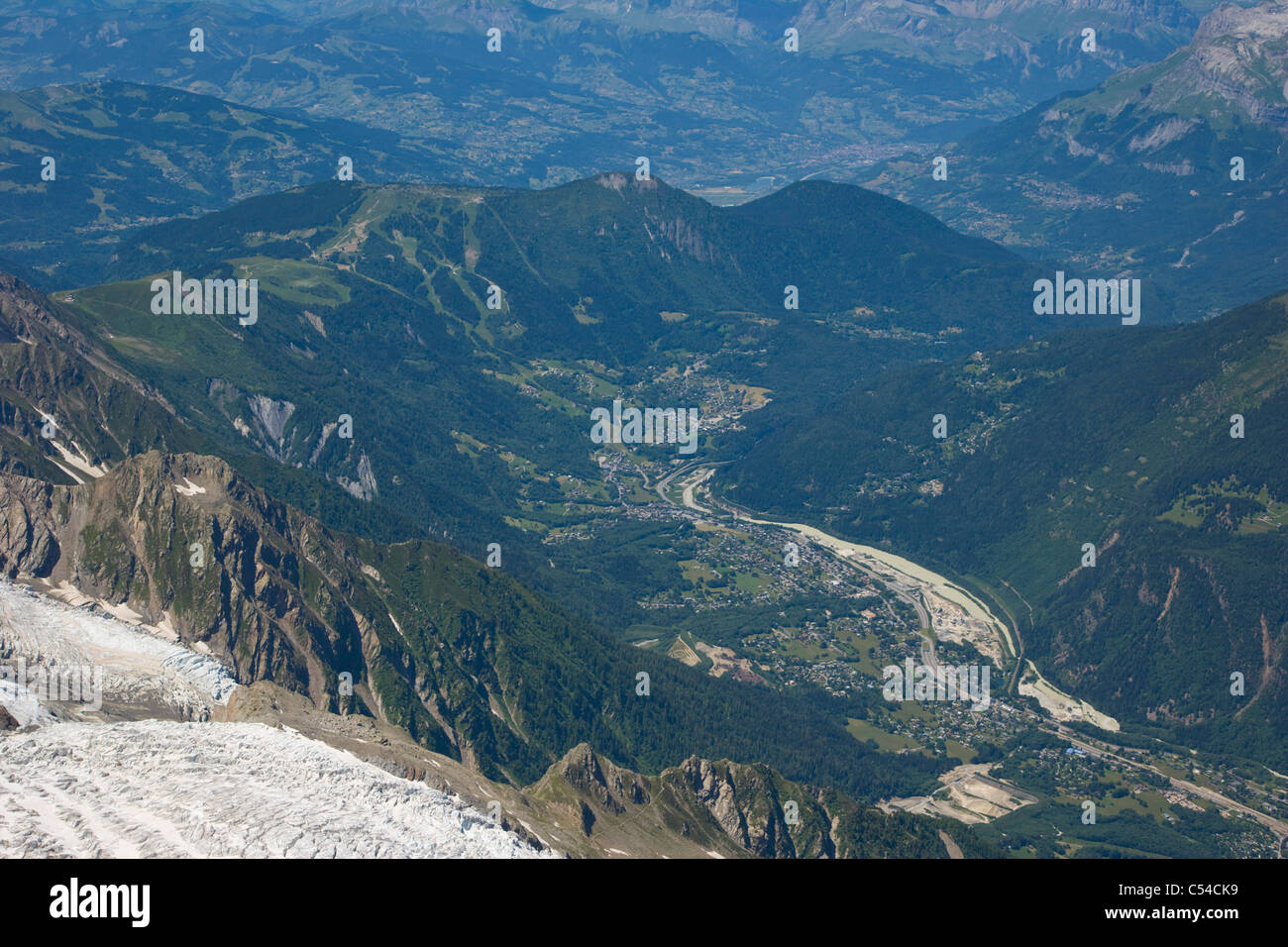 Chamonix Valley from Aiguille Du Midi, Chamonix, France, Mont Blanc Massif, Alps Stock Photo